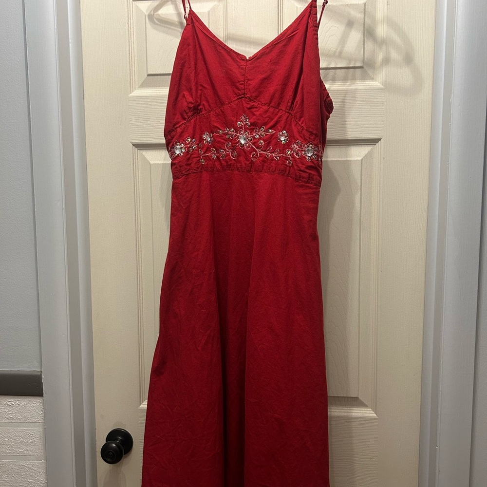 Oasis Red Dress with Embroidered Detail